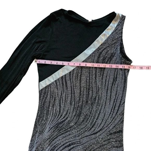 Style Plus Large Silver Black Sparkly Asymmetrical 90s Dance Performance Dress - Picture 4 of 7